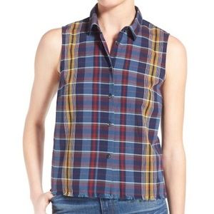 Madewell Sleeveless Crop Plaid Button Down
